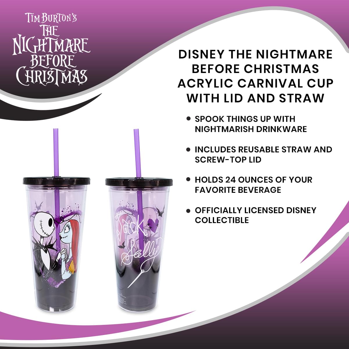 Disney The Nightmare Before Christmas Acrylic Carnival Cup with Lid and Straw