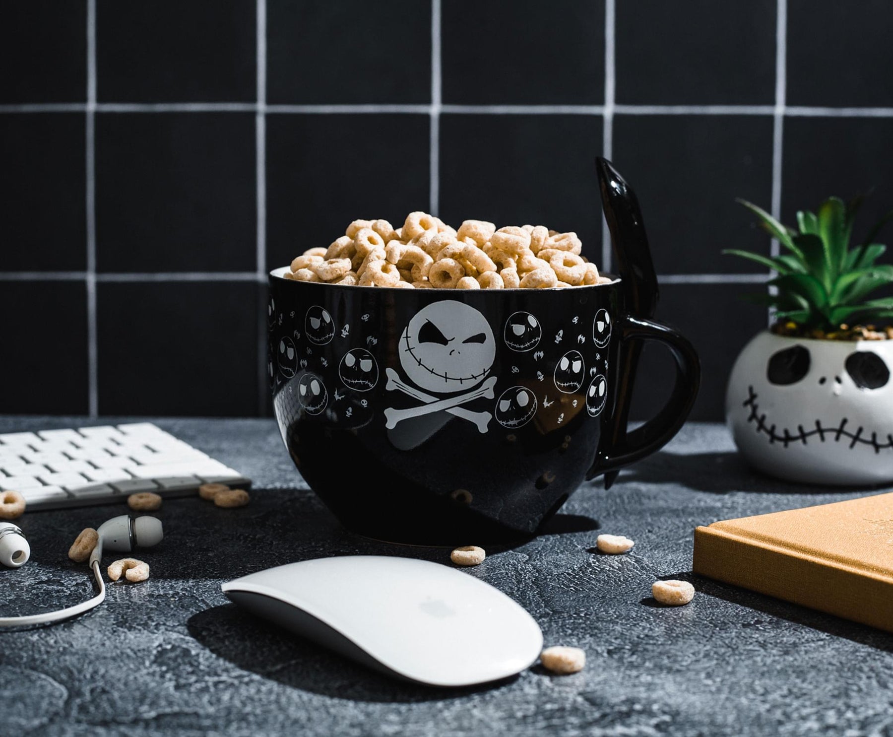 Disney The Nightmare Before Christmas Cross Bones Ceramic Soup Mug With Spoon