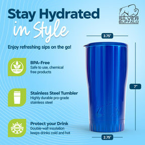 Metallic Royal Blue Stainless Steel Tumbler With Open-Sip Lid | Holds 20 Ounces