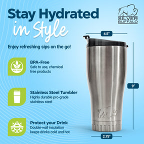 Metallic Gray Stainless Steel Tumbler With Flip Lid | Holds 30 Ounces