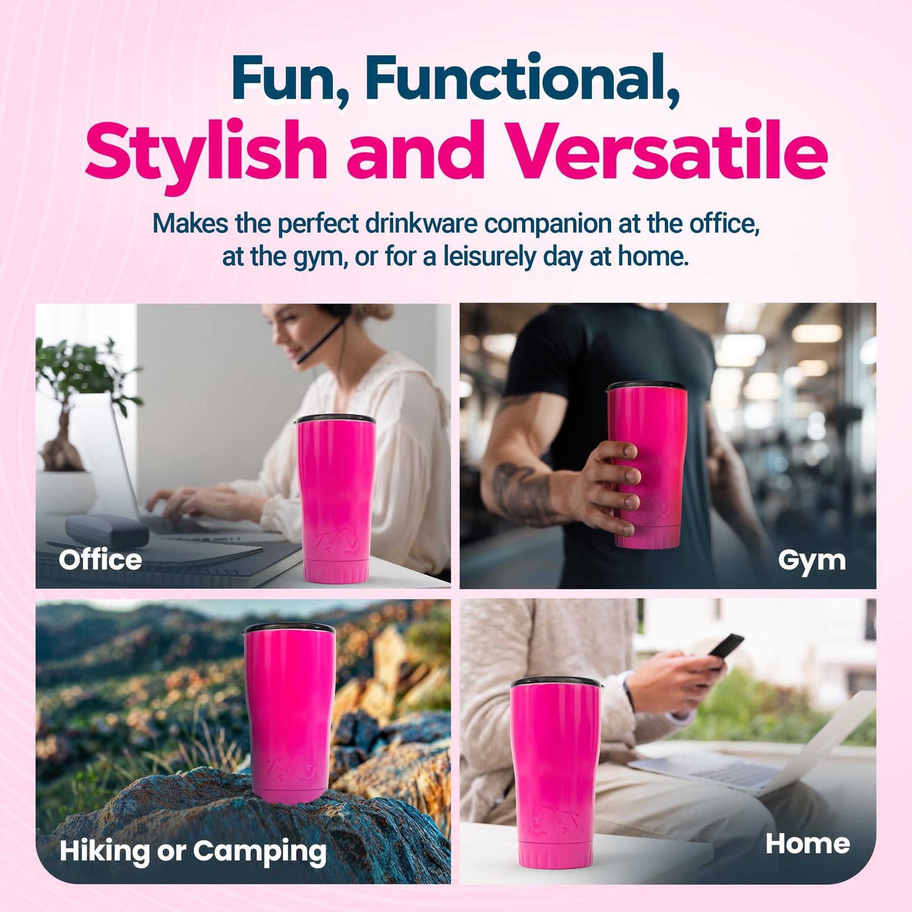 Metallic Hot Pink Stainless Steel Tumbler With Open-Sip Lid | Holds 20 Ounces