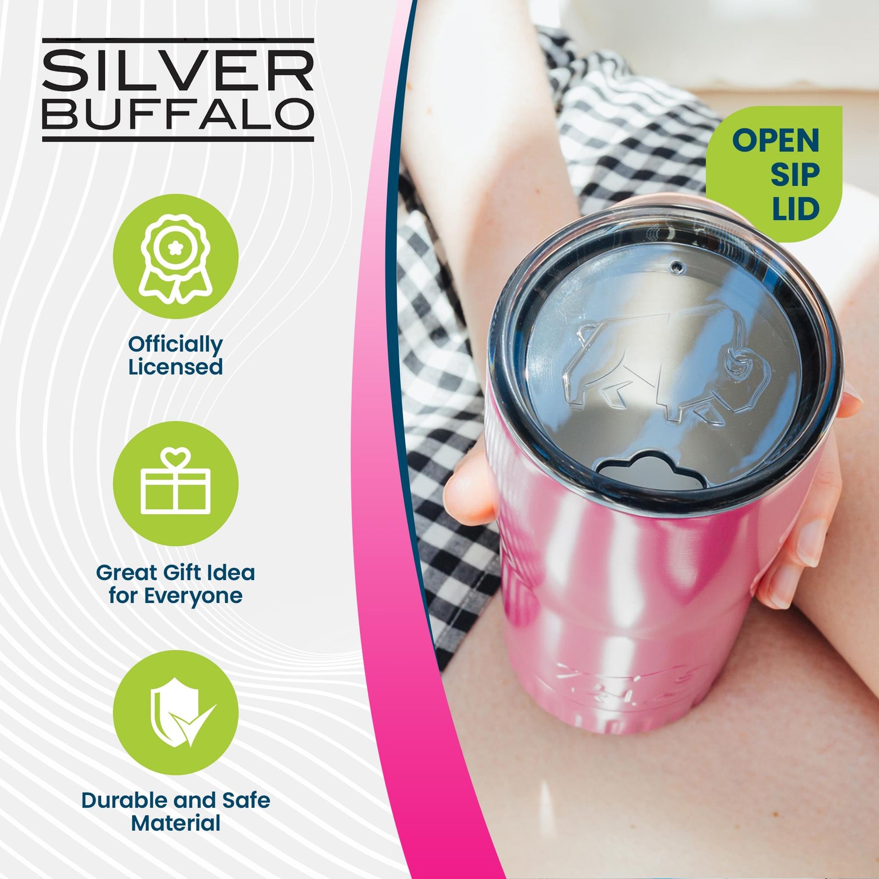 Metallic Hot Pink Stainless Steel Tumbler With Open-Sip Lid | Holds 20 Ounces