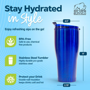 Metallic Royal Blue Stainless Steel Tumbler With Flip Lid | Holds 30 Ounces