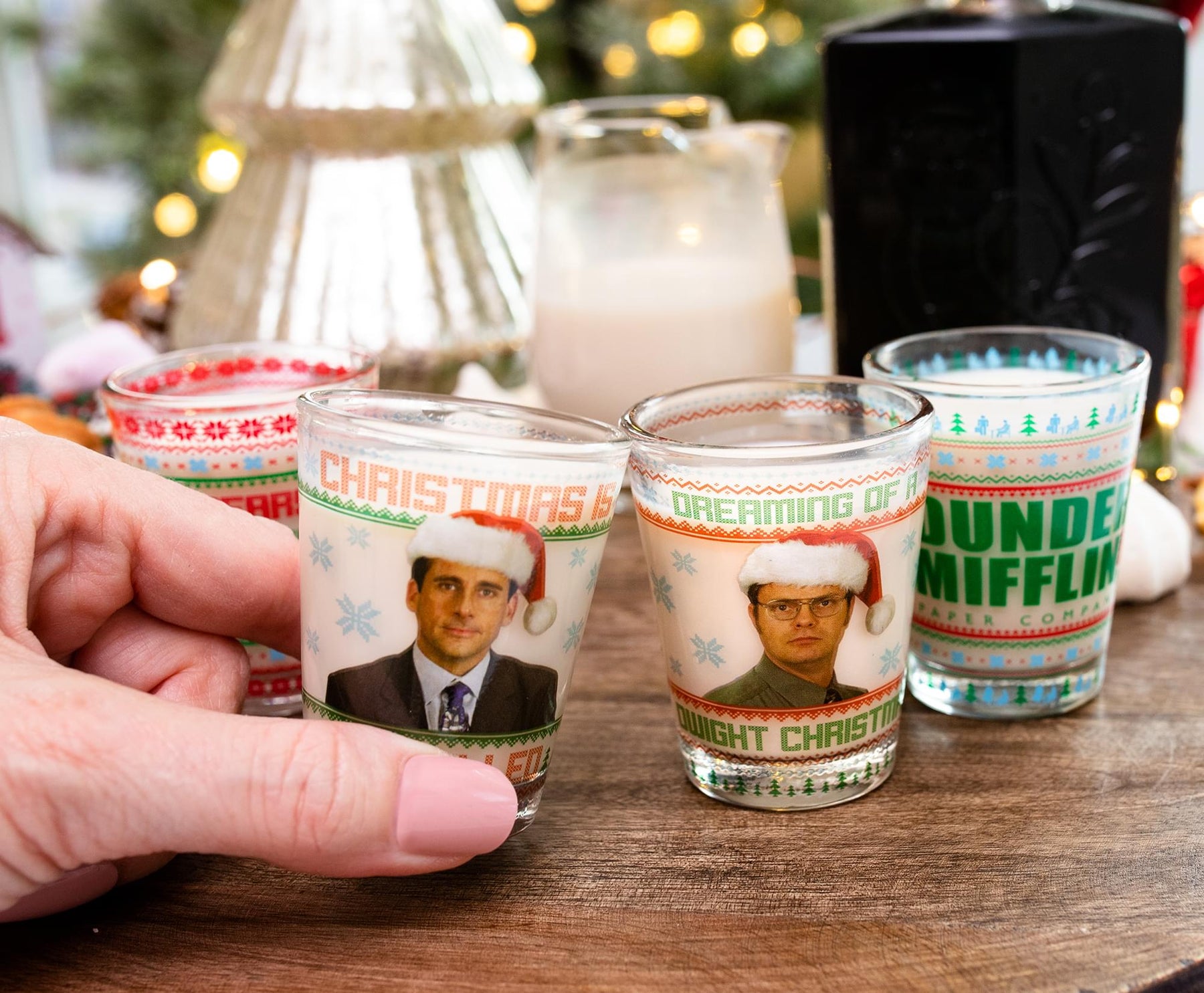 The Office Dunder Mifflin Holiday 2-Ounce Mini Shot Glasses | Set of 4