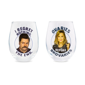 Parks and Recreation Ron & Leslie 20-Ounce Stemless Wine Glasses | Set of 2