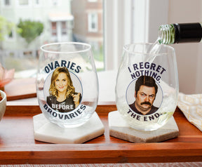 Parks and Recreation Ron & Leslie 20-Ounce Stemless Wine Glasses | Set of 2