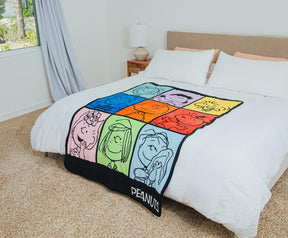 Peanuts Multicolor Character Grid Fleece Throw Blanket | 45 x 60 Inches