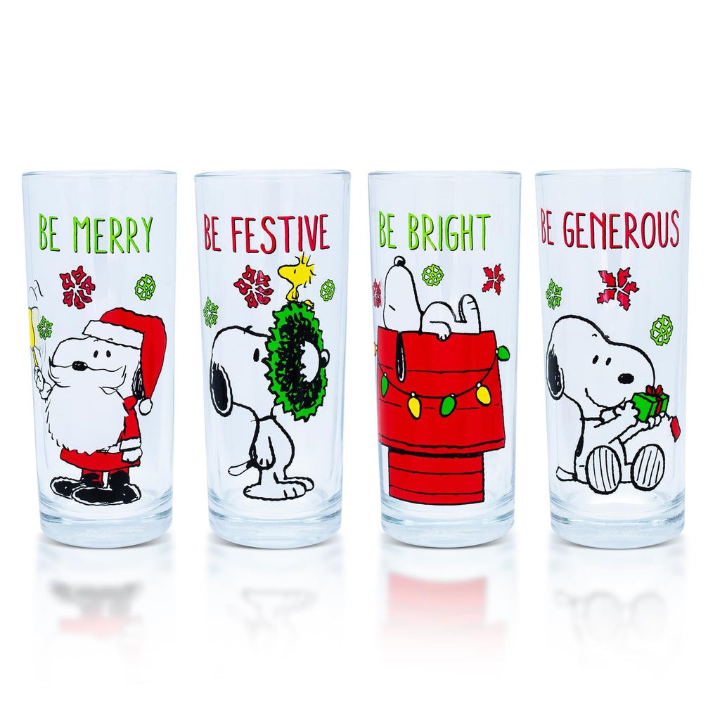 Snoopy St. Patricks Day Curved Table Stemless Wine Glasses Set of 4 NEW