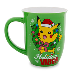 Pokemon Santa Pikachu Wide-Rim Ceramic Latte Mug | Holds 16 Ounces