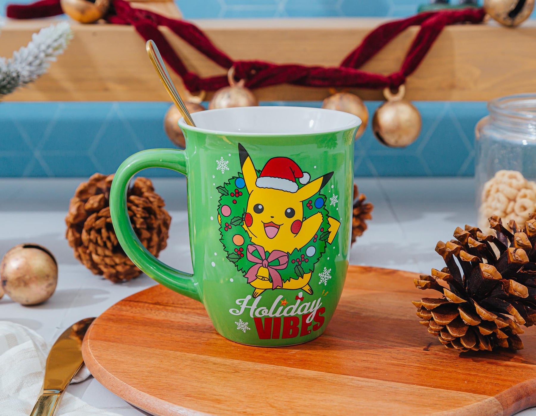 Pokemon Santa Pikachu Wide-Rim Ceramic Latte Mug | Holds 16 Ounces