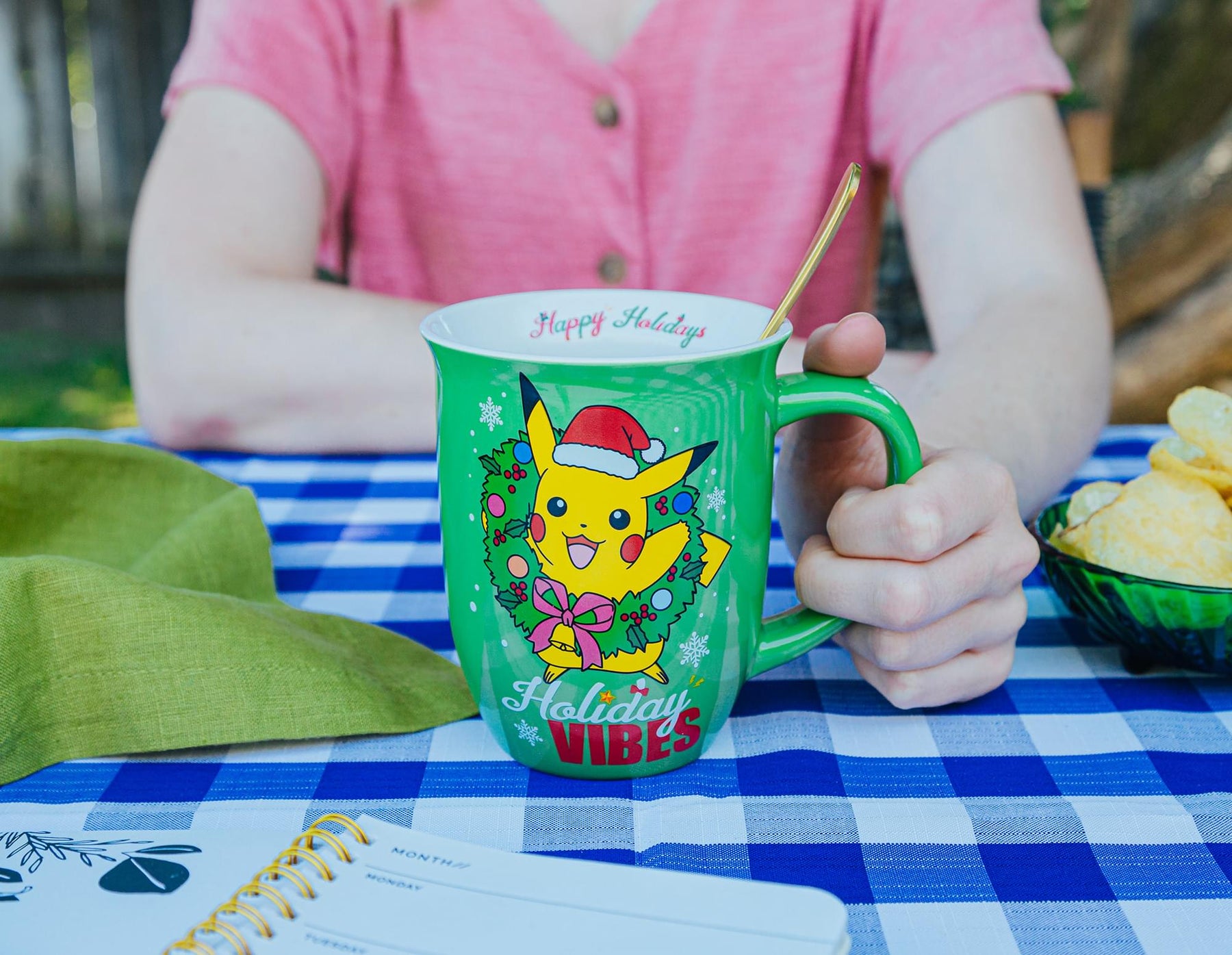 Pokemon Santa Pikachu Wide-Rim Ceramic Latte Mug | Holds 16 Ounces