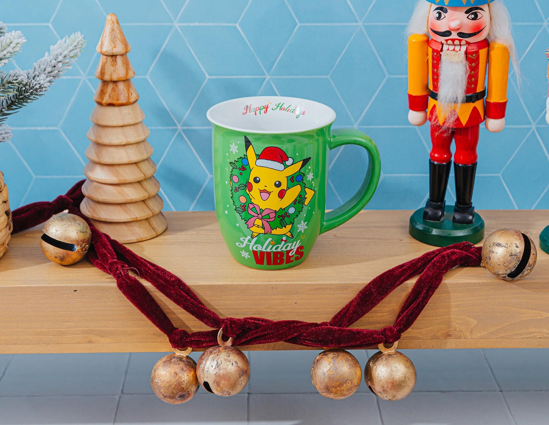 Pokemon Santa Pikachu Wide-Rim Ceramic Latte Mug | Holds 16 Ounces