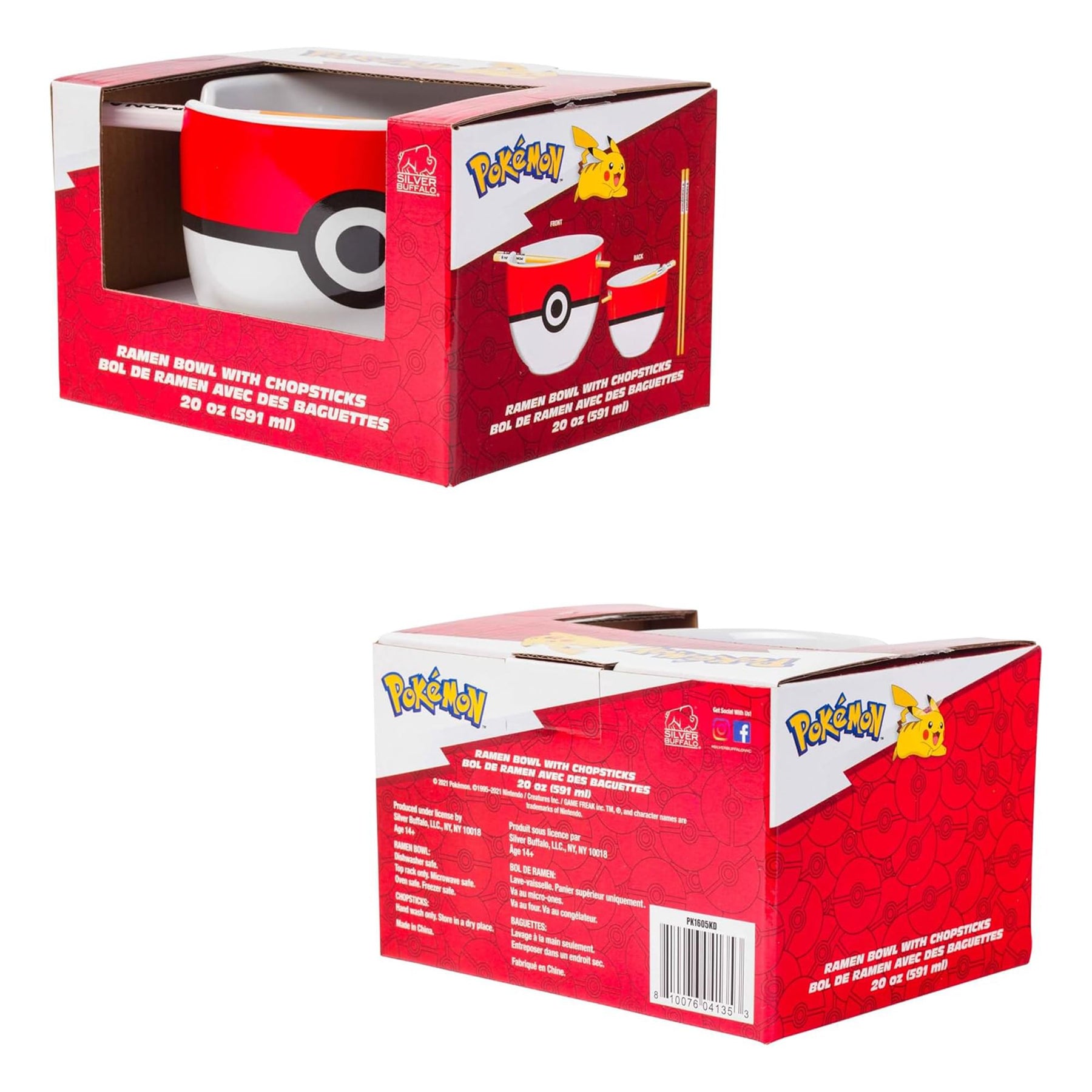 Pokemon Pokeball 20 Ounce Ceramic Ramen Bowl with Chopsticks