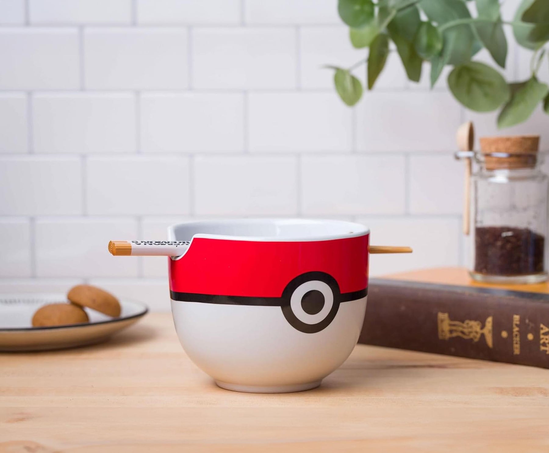 Pokemon Pokeball 20 Ounce Ceramic Ramen Bowl with Chopsticks