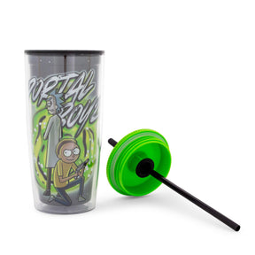 Rick and Morty "Portal Boyz" Plastic Tumbler With Lid and Straw | Hold 20 Ounces