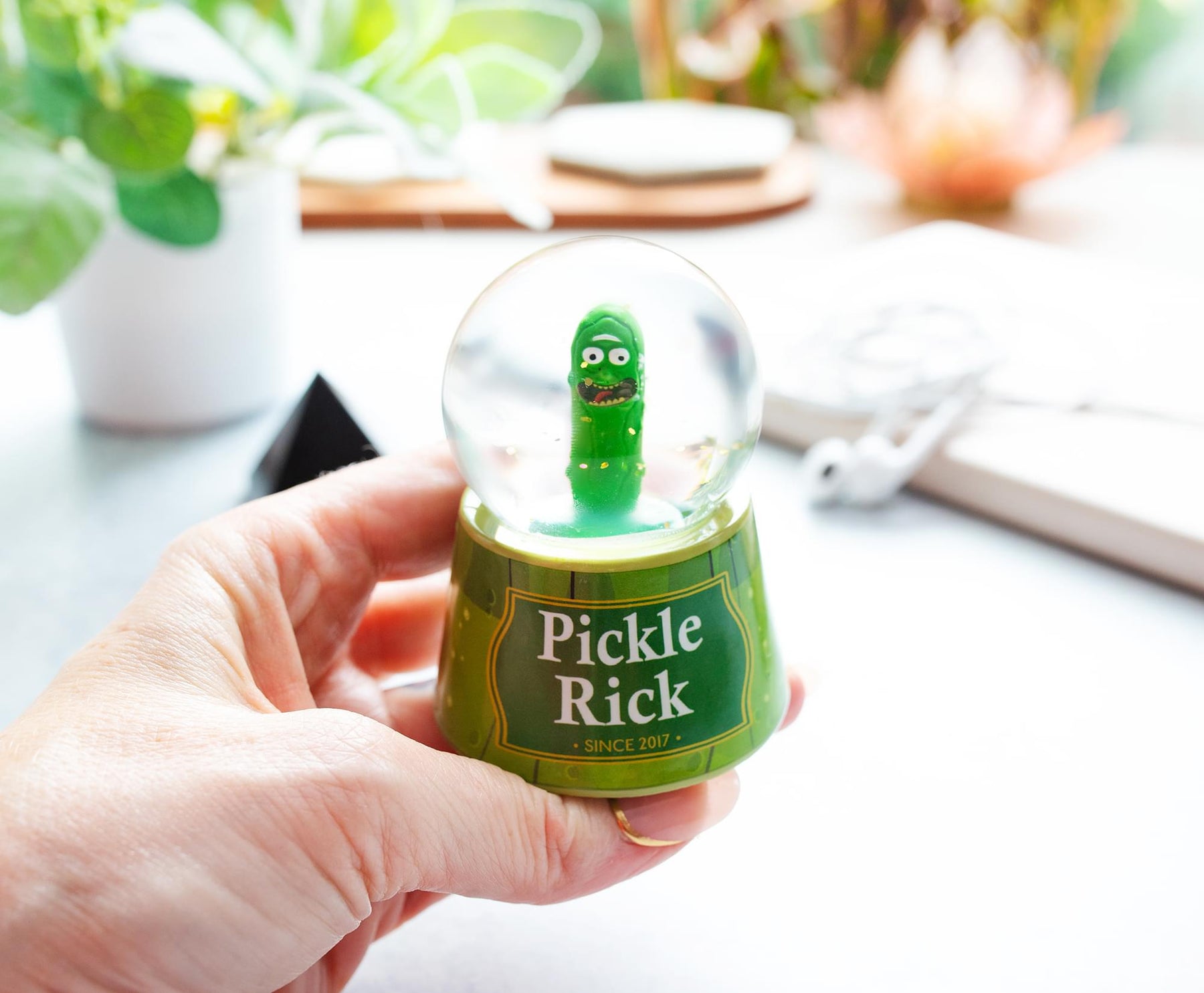 Rick and Morty Pickle Rick Light-Up Mini Snow Globe | 3 Inches Tall