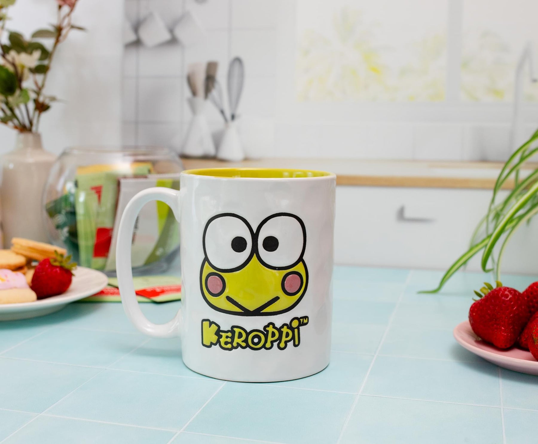 Sanrio Keroppi Face Wax-Resist Ceramic Pottery Mug | Holds 17 Ounces