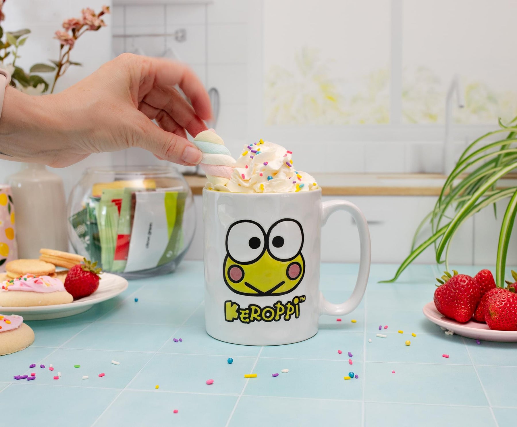 Sanrio Keroppi Face Wax-Resist Ceramic Pottery Mug | Holds 17 Ounces