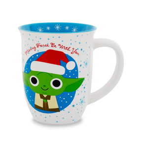 Star Wars Santa Yoda Wide-Rim Ceramic Latte Mug | Holds 16 Ounces