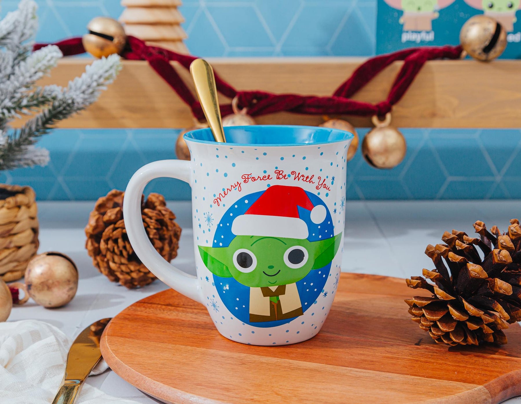 Star Wars Santa Yoda Wide-Rim Ceramic Latte Mug | Holds 16 Ounces