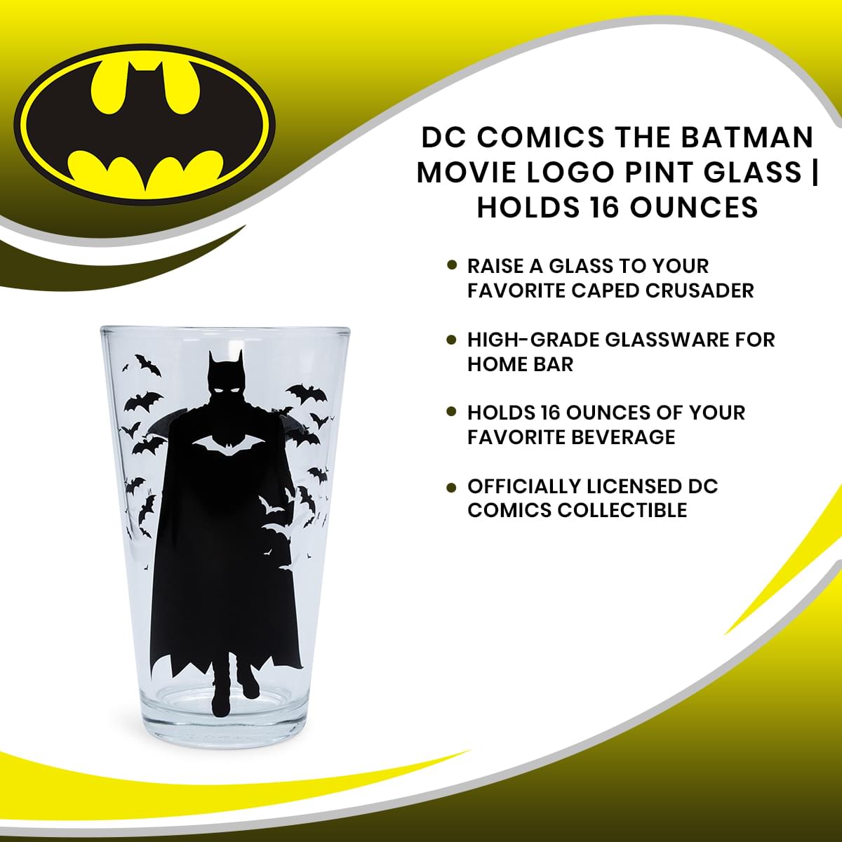 DC Comics The Batman Movie Logo Pint Glass | Holds 16 Ounces