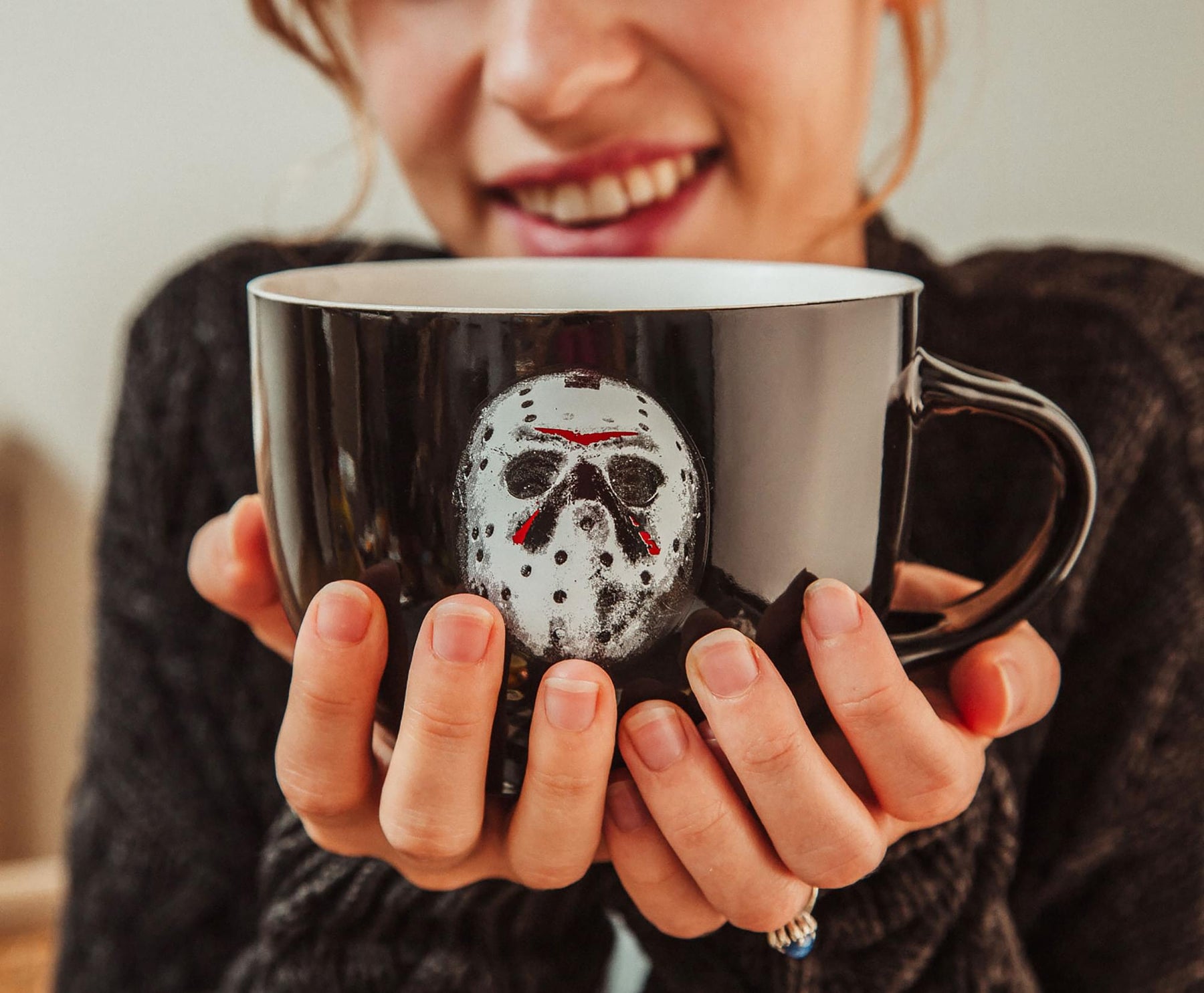 Friday the 13th Jason Voorhees Ceramic Soup Mug With Spoon | Holds 24 Ounces