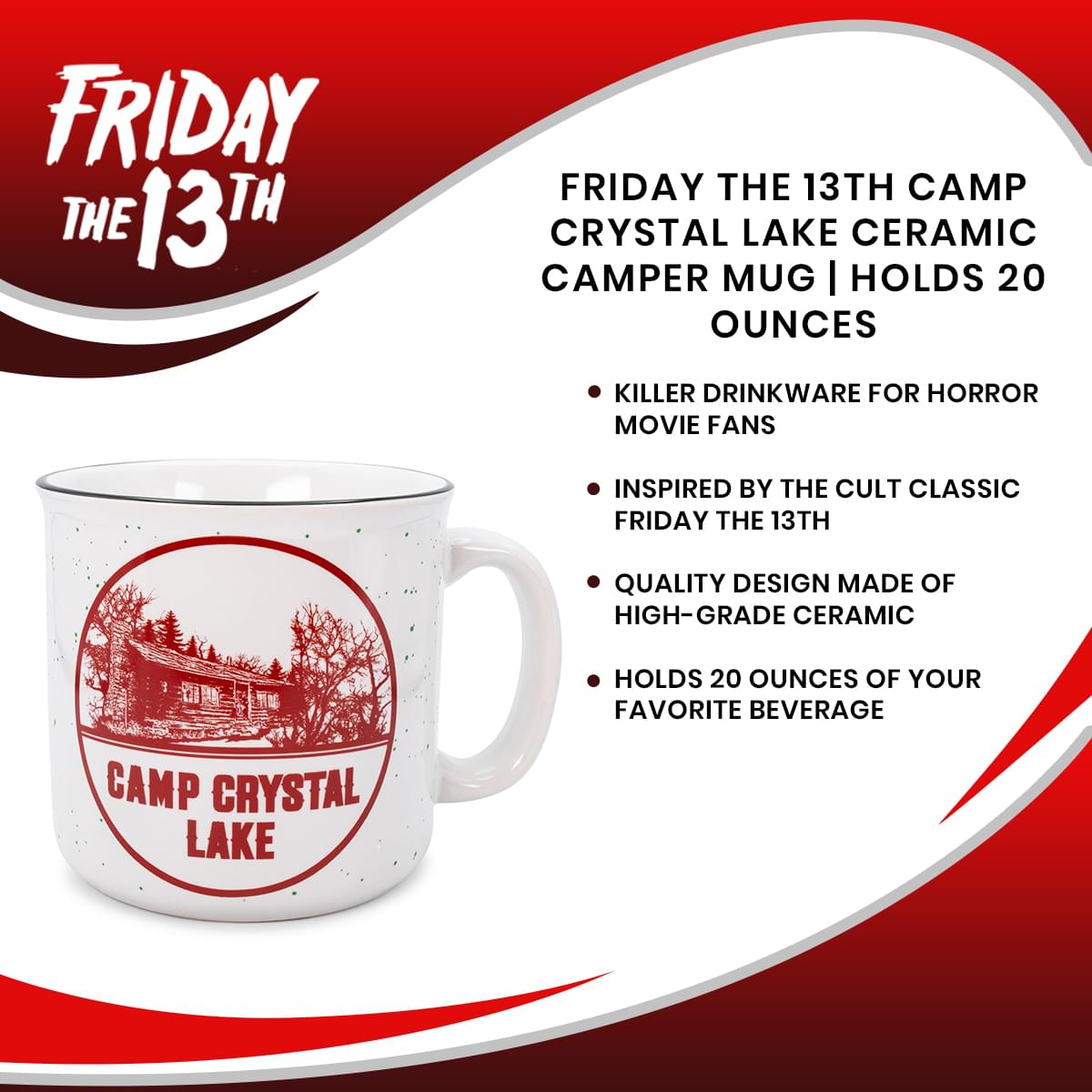 Friday the 13th Camp Crystal Lake Ceramic Camper Mug | Holds 20 Ounces