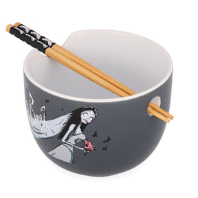 Tim Burton's Corpse Bride Emily Butterflies Ceramic Ramen Bowl With Chopsticks