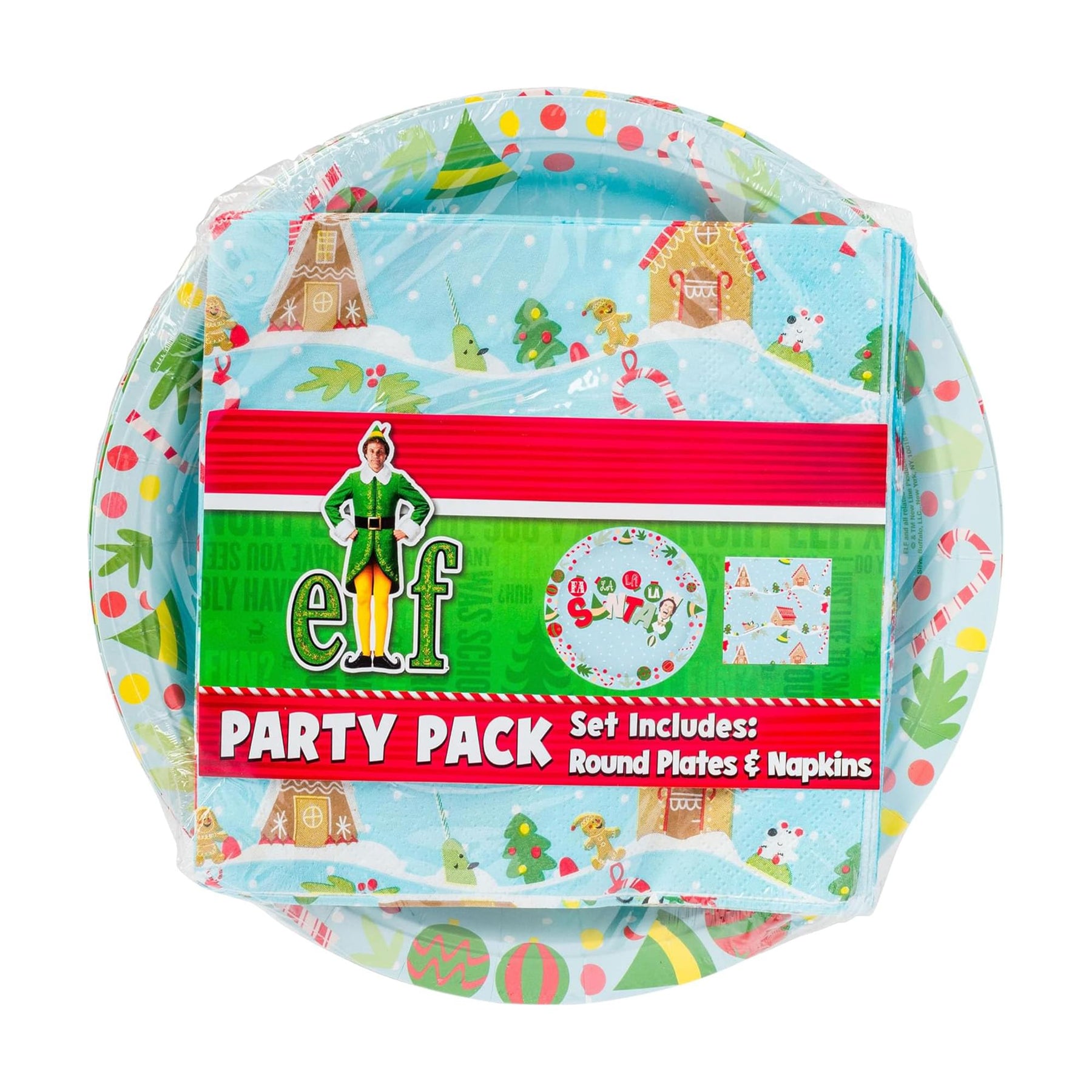 Elf Fa La La Santa Snow Icons 32 Piece Paper Napkin and Plate Party Pack