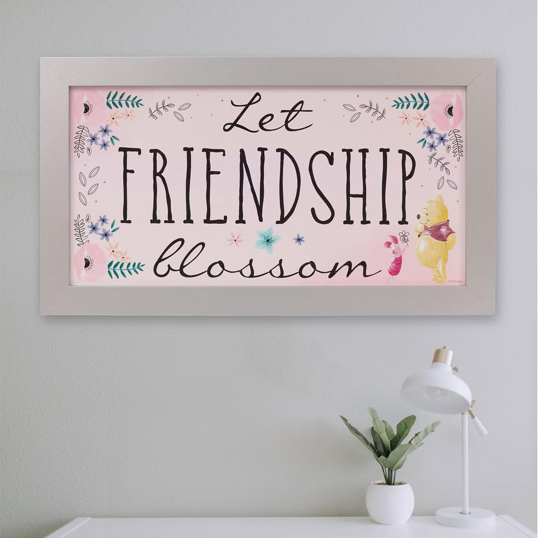 Disney Winnie The Pooh "Let Frendship Blossom" 10 x 18 Inch Framed MDF Wall Art