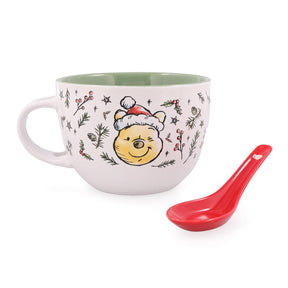 Disney Winnie the Pooh Holly Ceramic Soup Mug With Spoon | Holds 24 Ounces