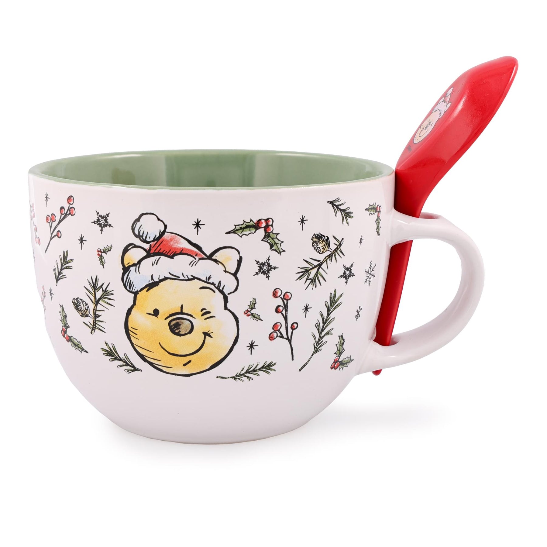 Disney Winnie the Pooh Holly Ceramic Soup Mug With Spoon | Holds 24 Ounces