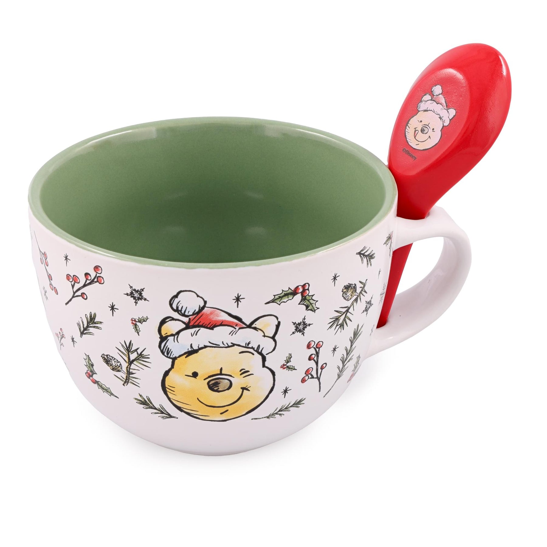 Disney Winnie the Pooh Holly Ceramic Soup Mug With Spoon | Holds 24 Ounces