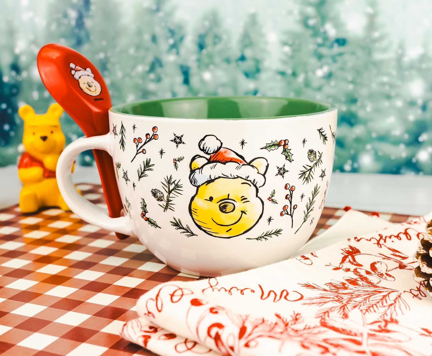 Disney Winnie the Pooh Holly Ceramic Soup Mug With Spoon | Holds 24 Ounces