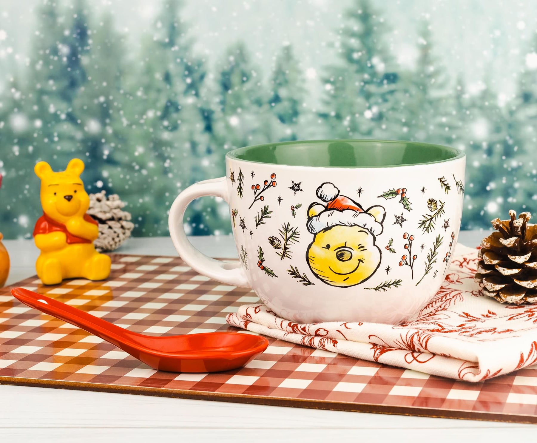 Disney Winnie the Pooh Holly Ceramic Soup Mug With Spoon | Holds 24 Ounces