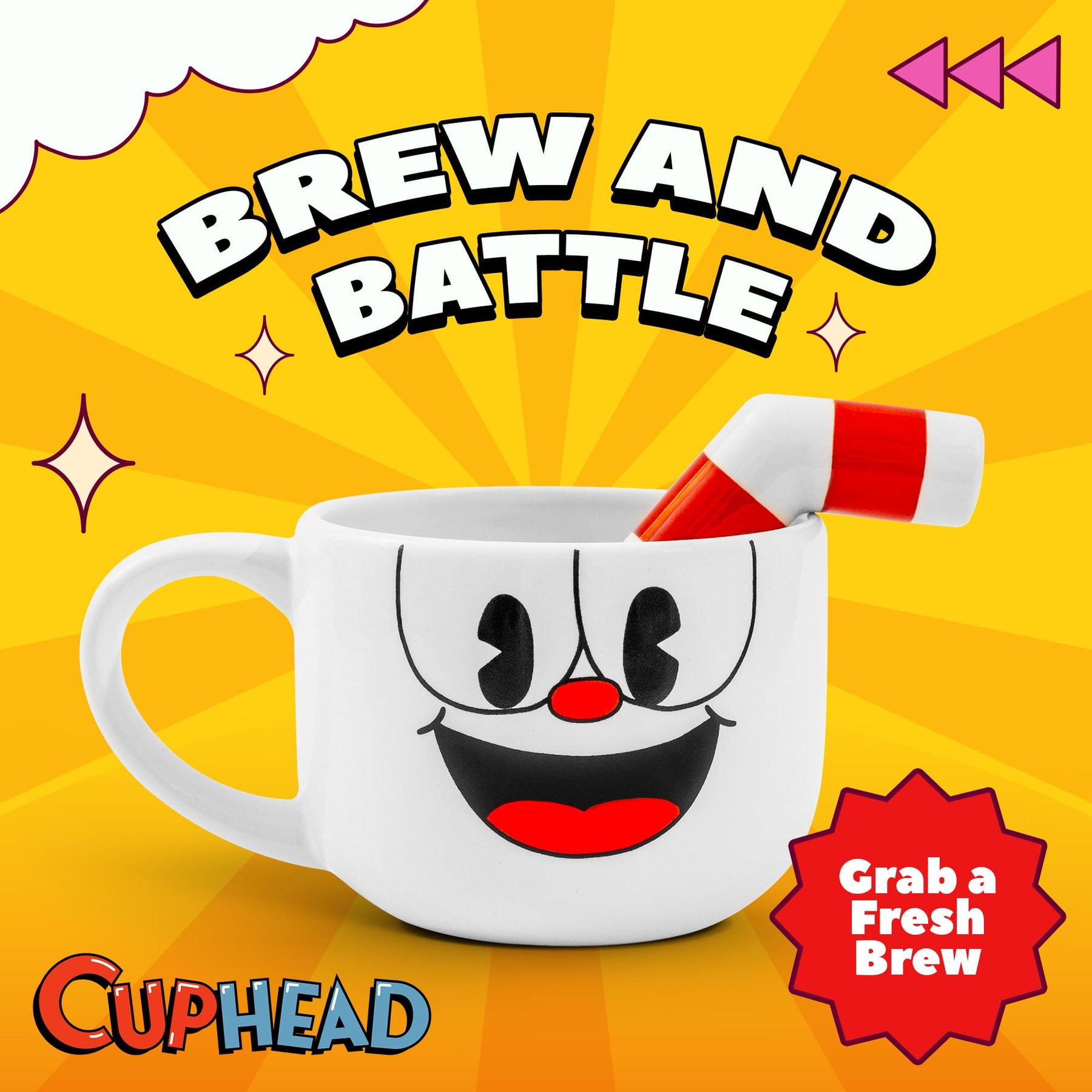 Cuphead Ceramic Coffee Mug and Straw | Holds 20 Ounces