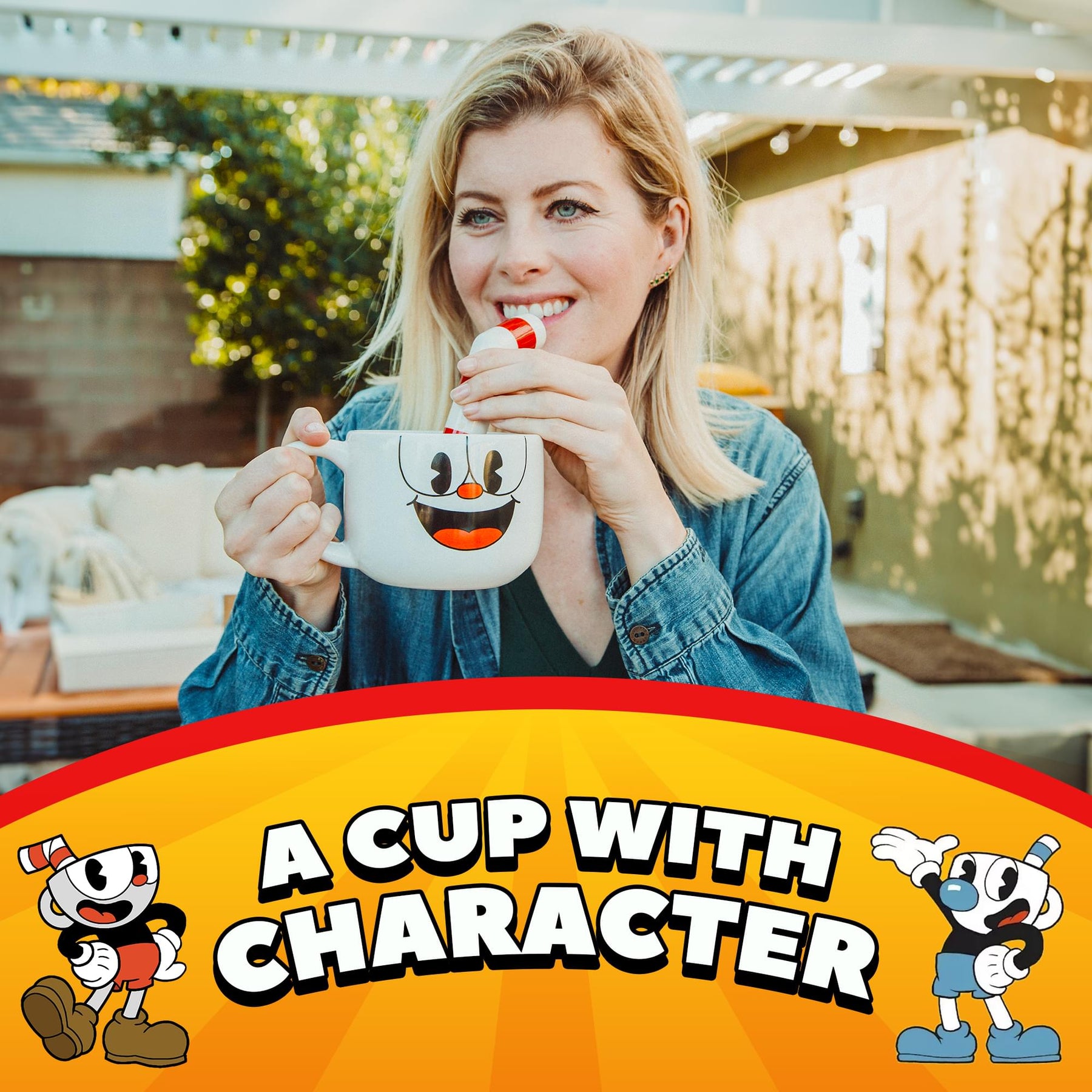 Cuphead Ceramic Coffee Mug and Straw | Holds 20 Ounces