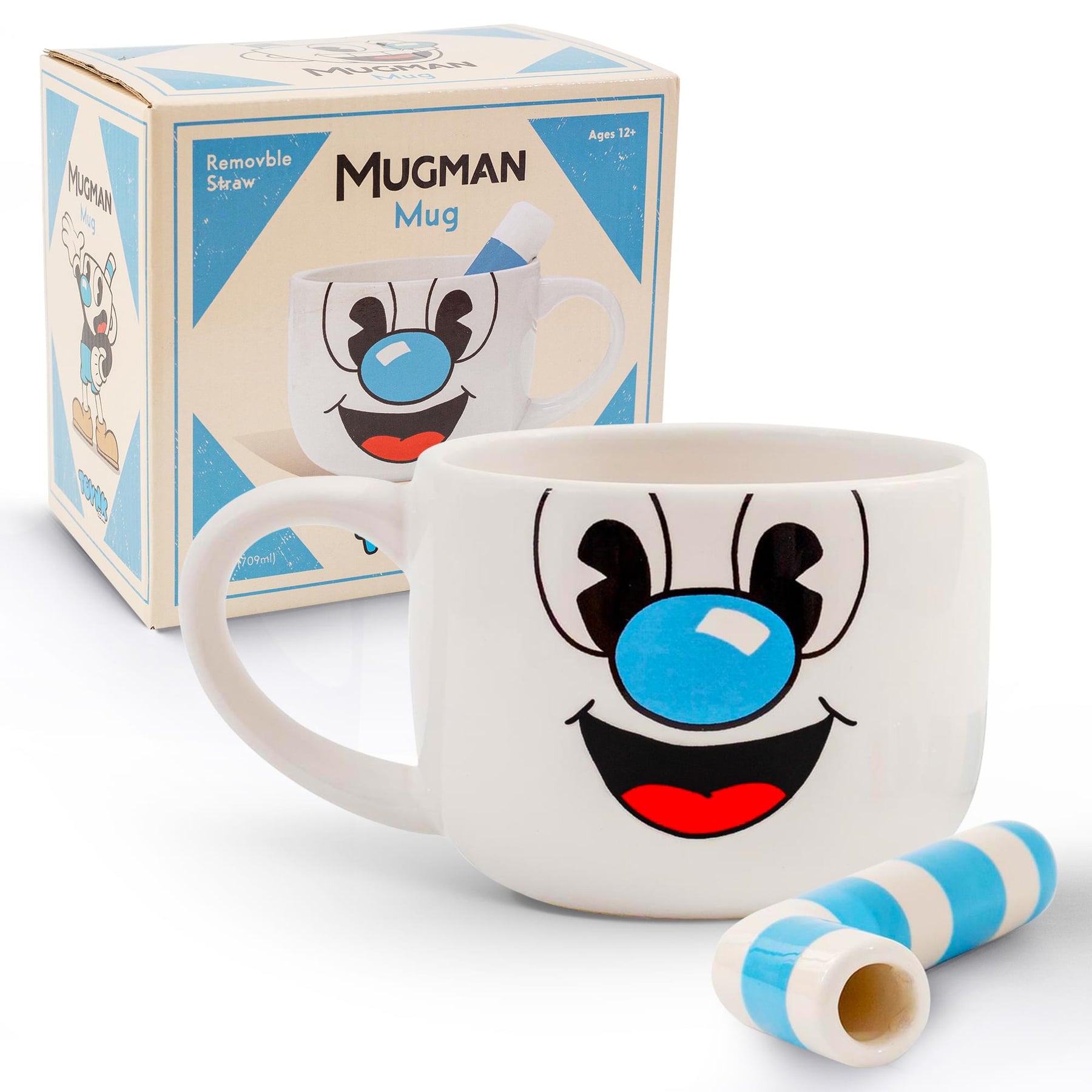 Cuphead Mugman Ceramic Coffee Mug and Straw | Holds 20 Ounces