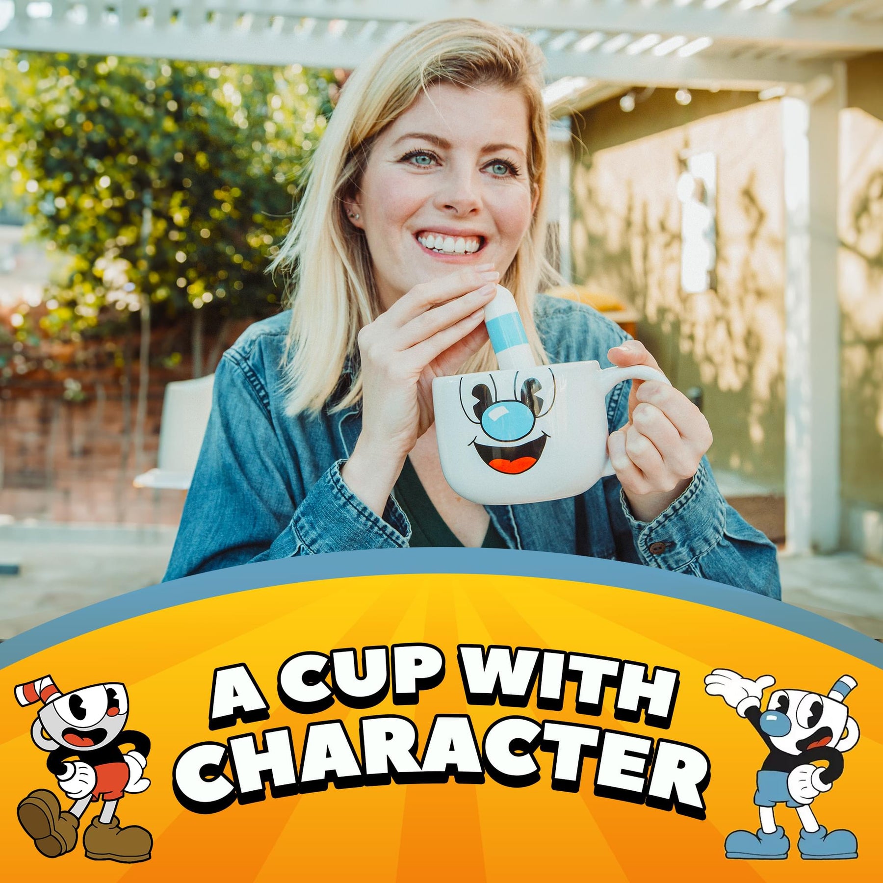 Cuphead Mugman Ceramic Coffee Mug and Straw | Holds 20 Ounces