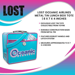 LOST Oceanic Airlines Metal Tin Lunch Box Tote | 8 x 7 x 4 Inches