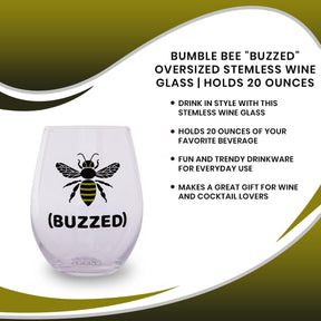 Bumble Bee "Buzzed" Oversized Stemless Wine Glass | Holds 20 Ounces