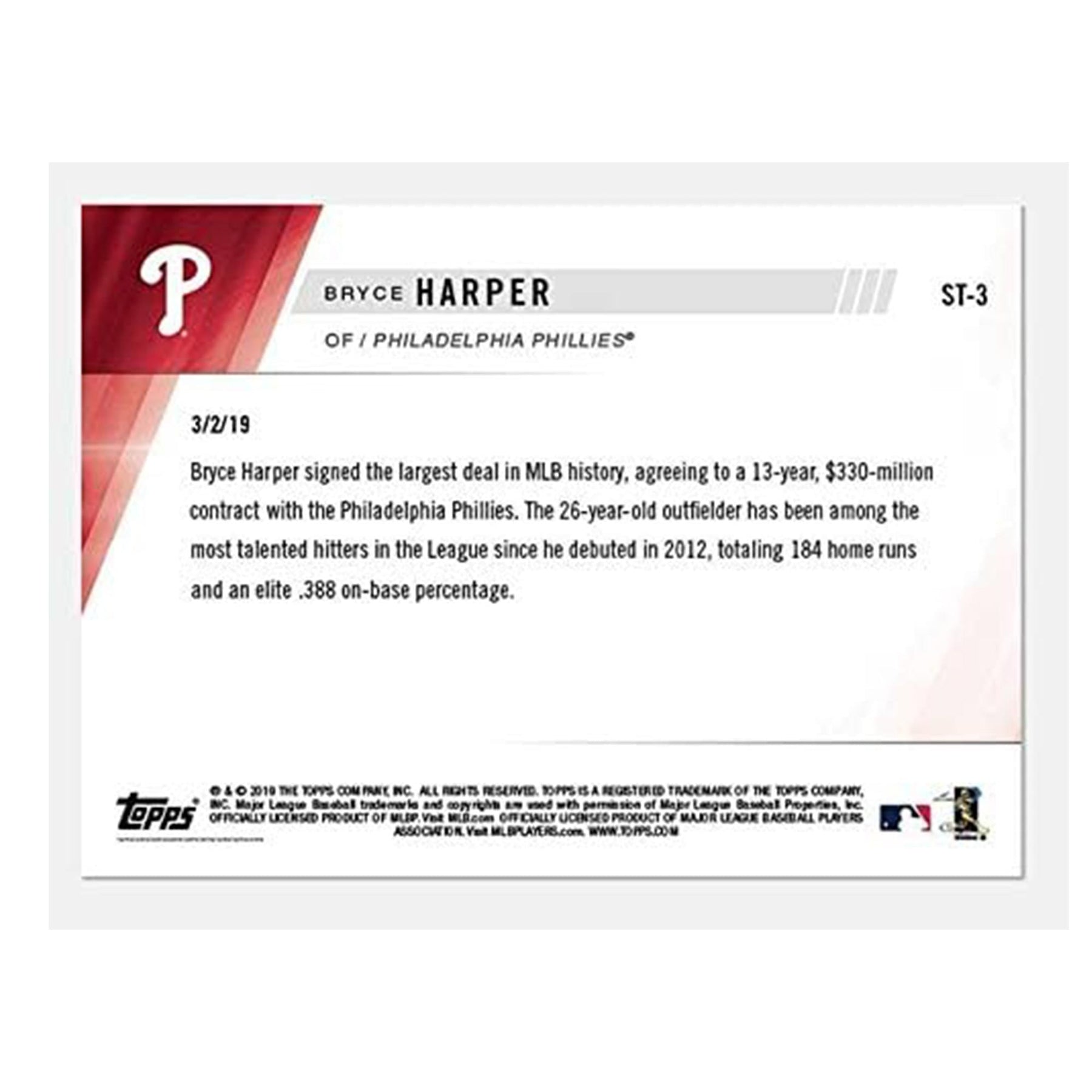 Philadelphia Phillies Bryce Harper MLB Topps NOW Card ST-3