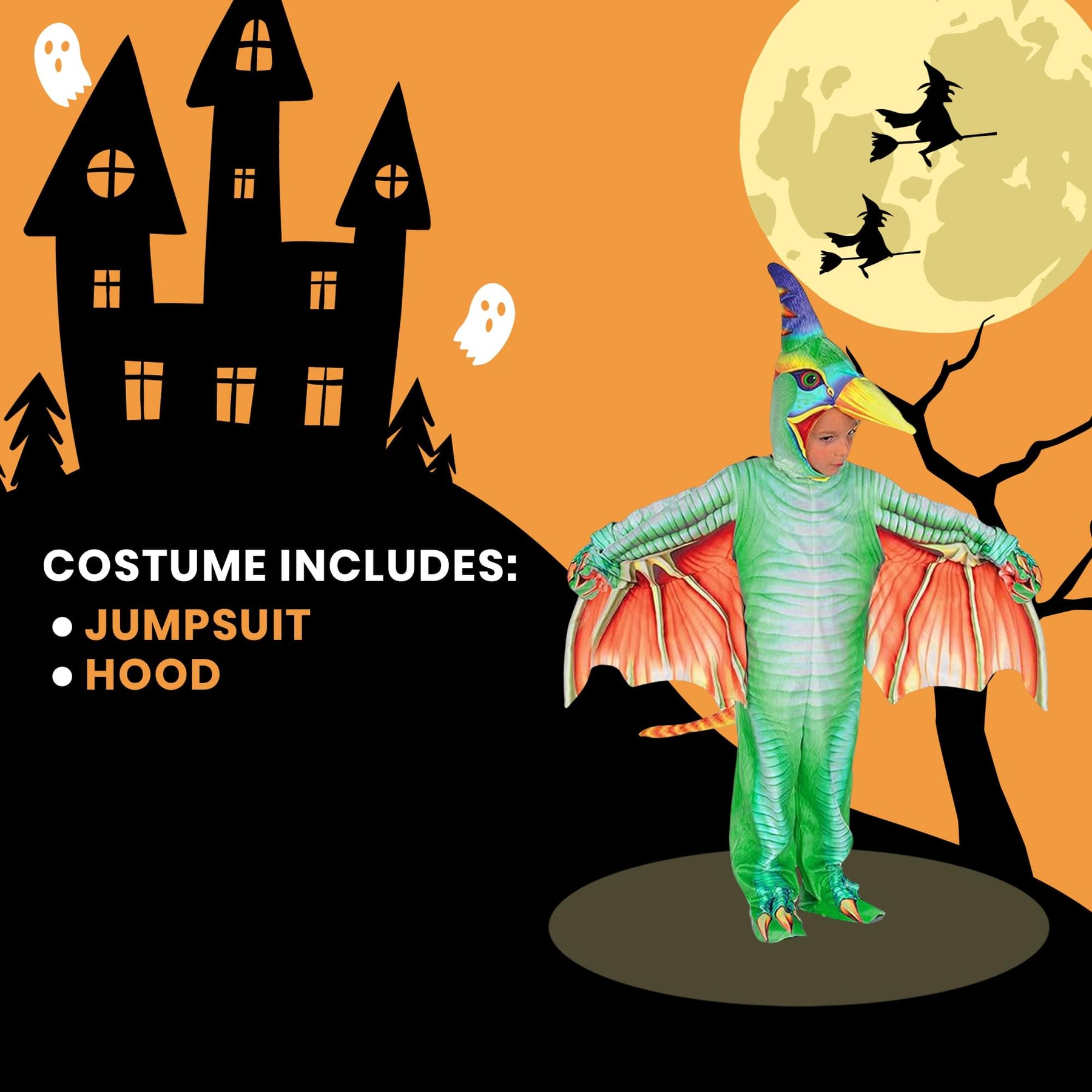 Green Pteradactyl Printed Toddler Costume Jumpsuit