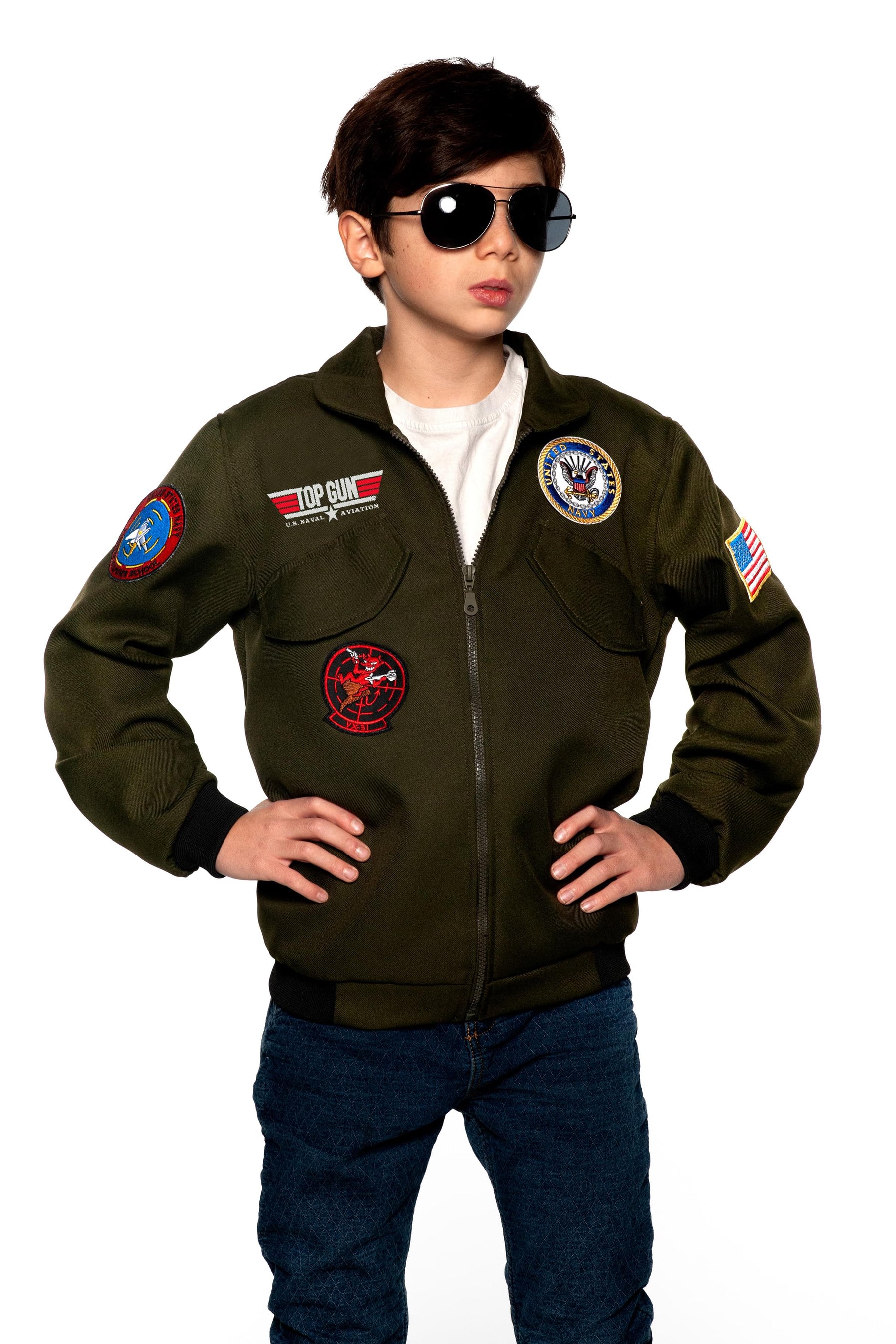 Navy Top Gun Pilot Jacket Child Costume | Large