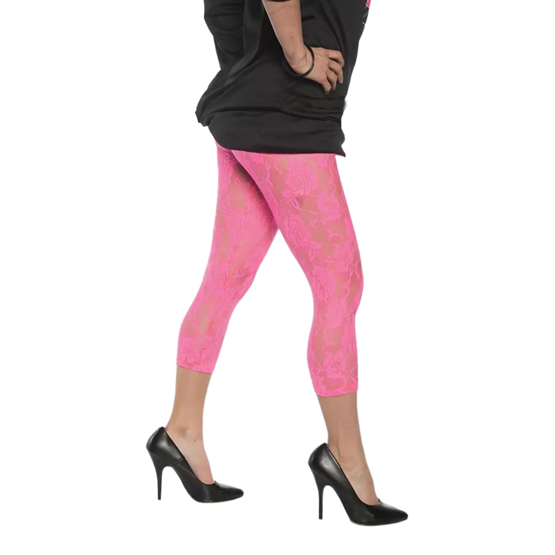 Neon Pink Lace Adult Costume Leggings