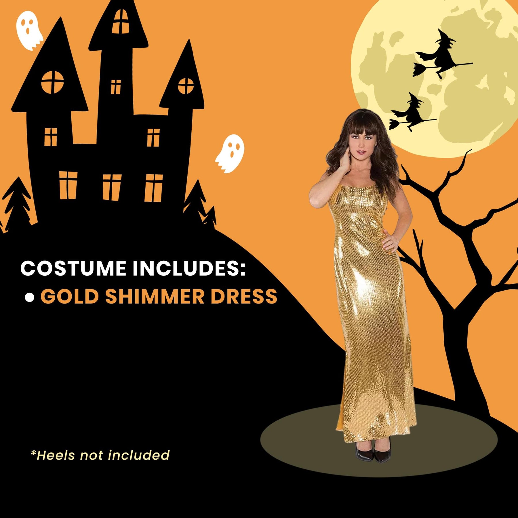 Gold Shimmer Long Sequin Dress Adult Costume