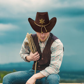 Brown Sheriff Hat with Gold Star & Tassels Adult Costume Accessory