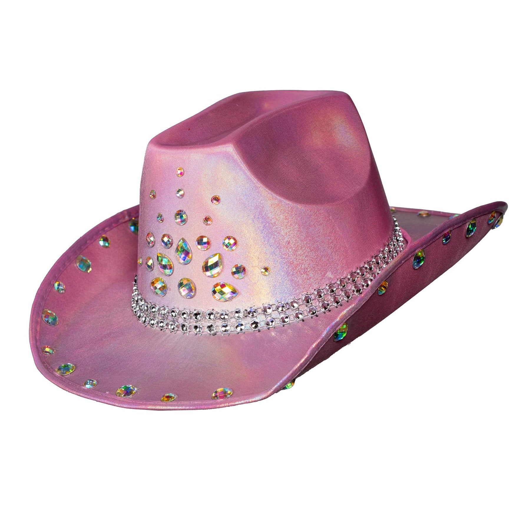 Pink Holographic Cowboy Hat With Diamond Studs Adult Costume Accessory