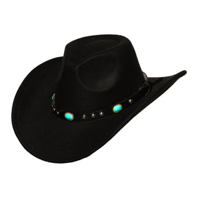 Black Cowboy Hat With Turquoise Oval Gem Band Adult Costume Accessory