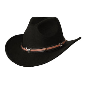 Black Cowboy Hat with Bull Head Band Adult Costume Accessory